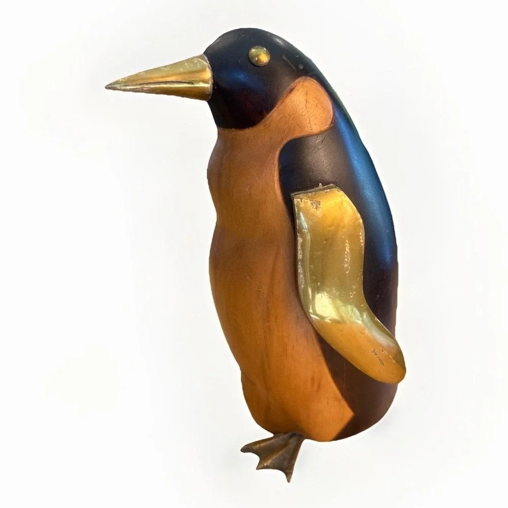 Penguin Sculpture Brass And Wood Frederick Cooper. MCM Art Figurine Bird Vtg 11
